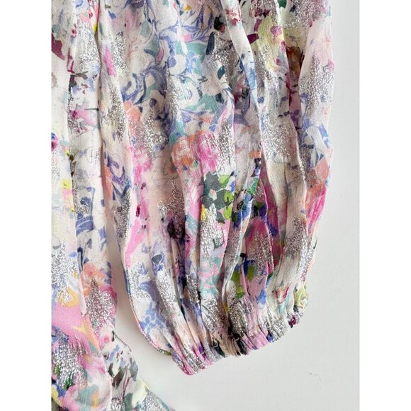 ROCOCO SAND Lelia Floral Metallic Stars Chiffon Tasseled Mini Dress, Size S - Picture 8 of 16